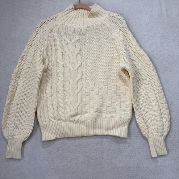 Sundance Sweater Womens Medium Ivory Cable Knit Mock Neck Textured Aran Pullover - Picture 1 of 8